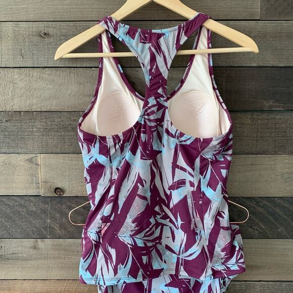 Garnet Hill Women's 3-Piece Tankini Bikini Swimsuit in Claret Shadow Purple - Picture 13 of 16